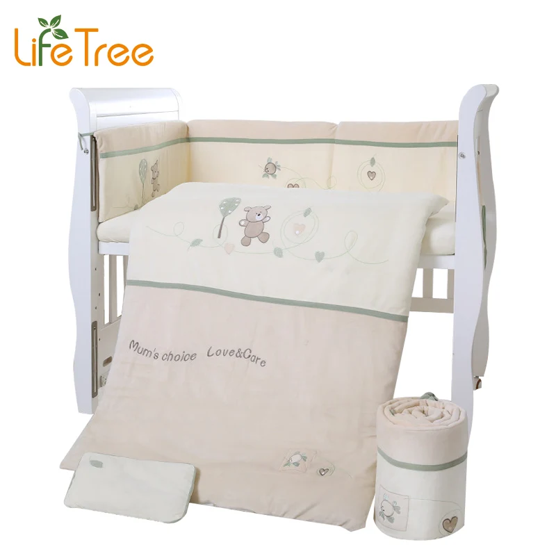 7 piece baby cot bedding set 100% cotton baby bedding sets crib bedding for baby bed