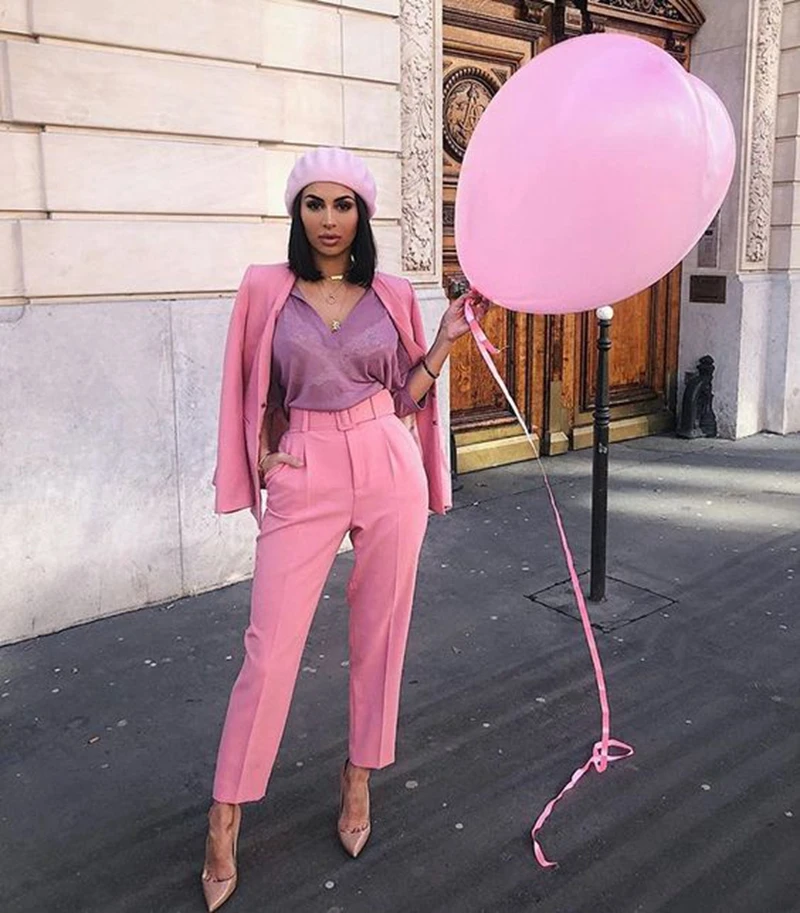 新しいダークピンク2ピースセット女性ビジネススーツレディースオフィススーツ女性タキシードズボンスーツフォーマルイブニングウェディングスーツ W216 パンツスーツ Aliexpress