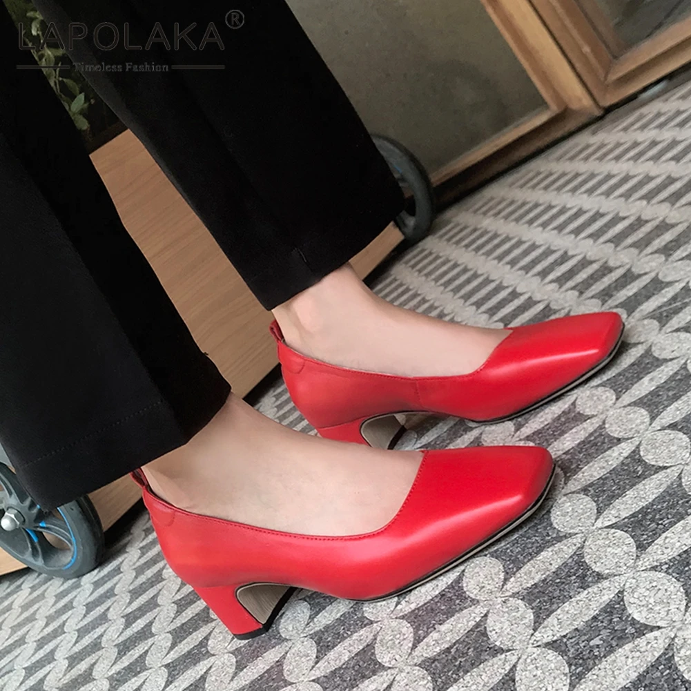 

Lapolaka Brand Design Chunky Heels Genuine Leather Sheepskin Office Lady Pumps Woman Shoes Slip On Shoes Woman Pumps Female
