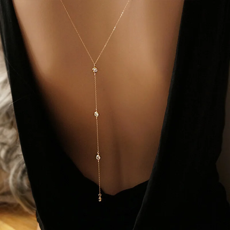 Летнее сексуальное женское длинное ожерелье, тело, сексуальная цепь, голая спина, Золотая Хрустальная подвеска, цепочка-ожерелье на пояс, пляжные Украшения для тела - Окраска металла: by0002-1