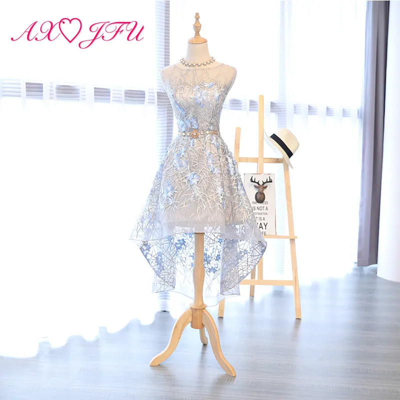 4807 9 De Réductionaxjfu Bleu Dentelle Robe De Soirée Femme Coréenne Princesse Banquet Court Adulte Cérémonie Robe De Soirée Fête Fleur Robe De