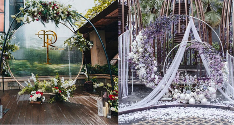 JAROWN Round Ring Arches Iron Shelf Artificial Flower Door Wedding DIY Background Decoration Home Party Flower Row Stand Decor (78)