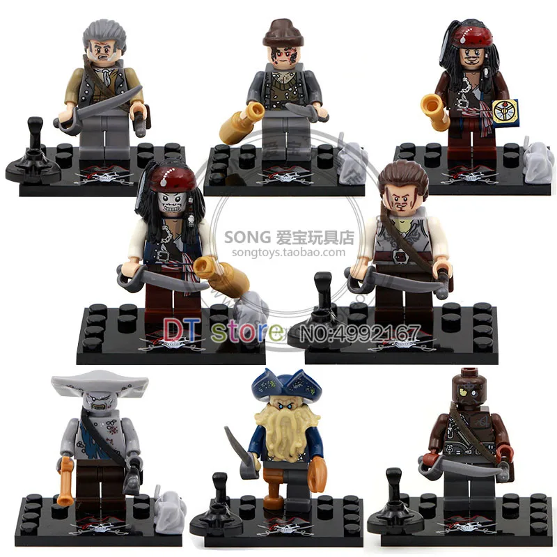 

50Pcs/Lot Pirates of the caribbean Jack Sparrow Elizabeth Mermaid Lesaro Building Blocks Figures Children Gift Toys KSZ515