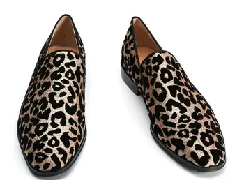 

2019 Men dress shoes leopard shoes slip on flats wedding shoes male business shoes mens casual style loafers zebra print