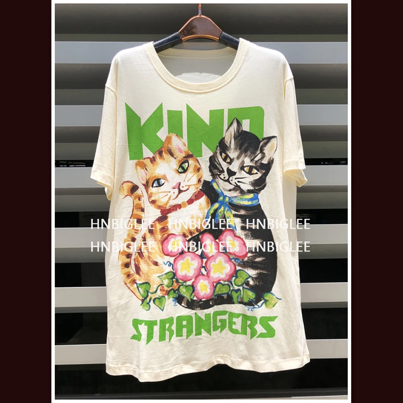 

2019 summer new women's T-shirt short-sleeved cotton casual comfortable cat print women's T-shirt