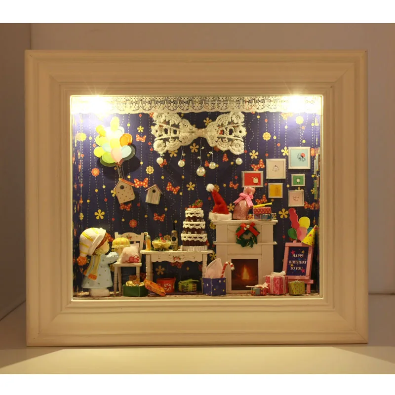

2016 New Home Decoration Crafts Diy Doll House Wooden Houses Miniature Dollhouse Furniture Kit Room Led Lights Gift Photo Frame