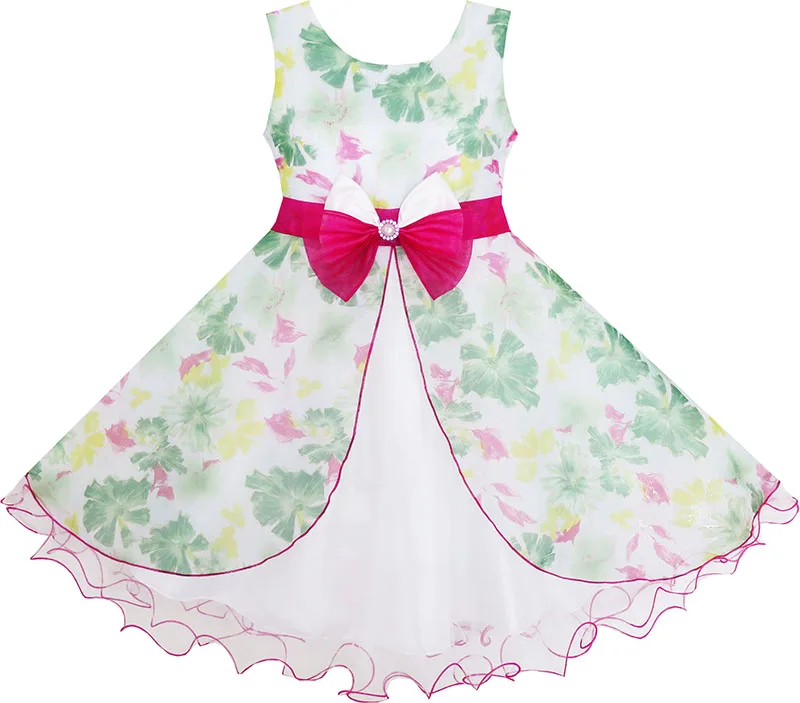 

Girls Dress Elegant Design Princess Wedding Bow Tie Flower Green 2017 Summer Party Dresses Children Clothes Size 7-14 Pageant
