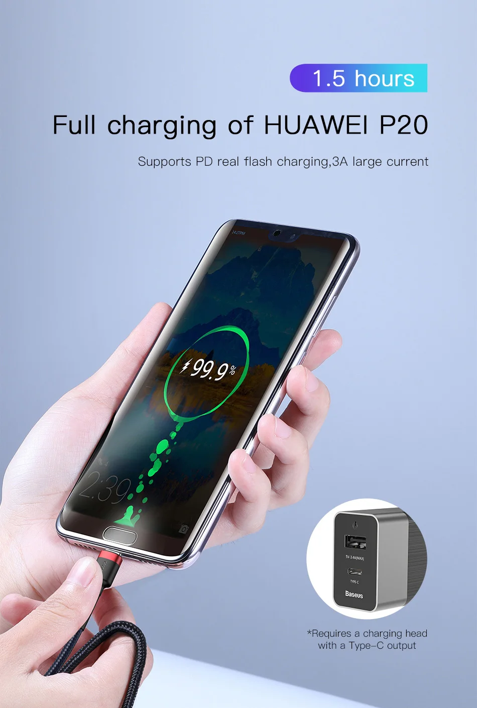 Кабель Baseus type USB C для samsung Galaxy S9 Plus Note 9, поддержка PD 60W QC3.0 3A, кабель для быстрой зарядки для устройств type-C