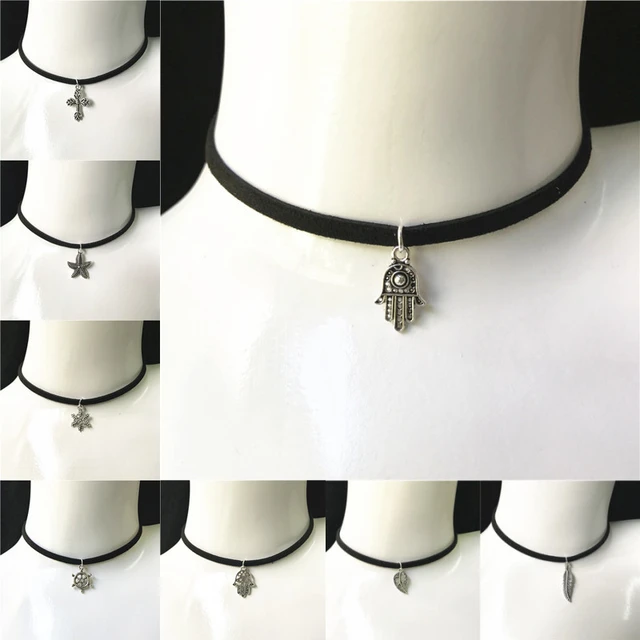 Colar gargantilha choker cruz couro camurça preto