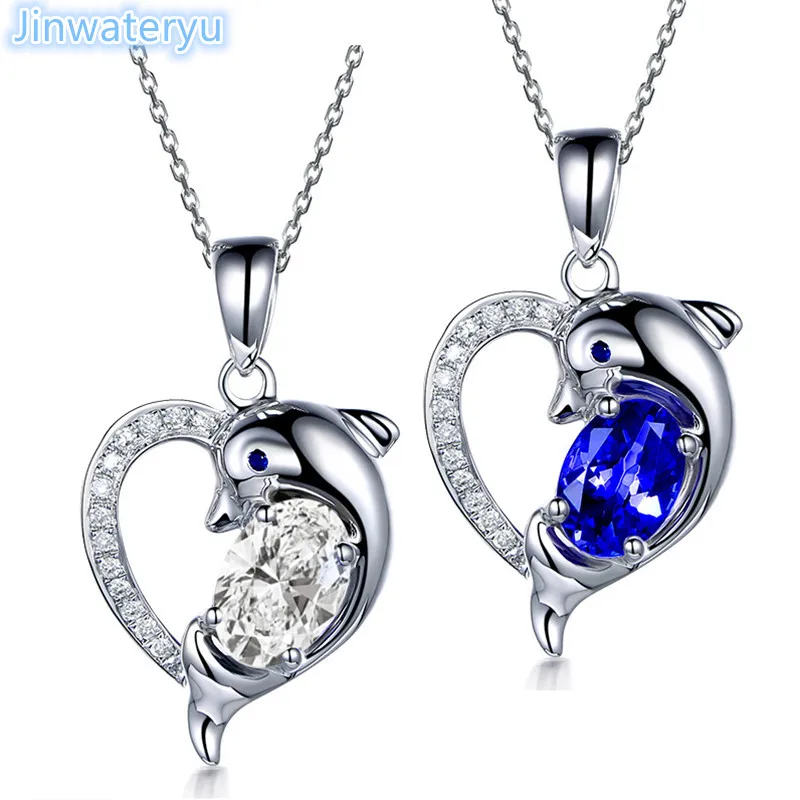 

Fashion Jewelry 925silver Dolphin Necklaces pendants for women and girl water drop blue crystal with cubic zircon