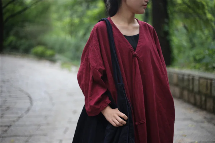Китайский стиль, длинное кимоно, блуза, рубашка для женщин, винтажная, хлопок, лен, длинная рубашка, плюс размер, кимоно, блузка, топы, халат, D055