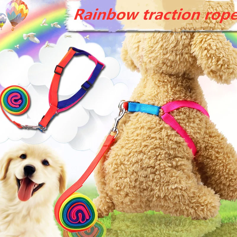 

Colorful Rainbow Pet Dog Collar Harness Leash Soft Walking Harness Lead Colorful and Durable Traction Rope Nylon Pet Dog Leash