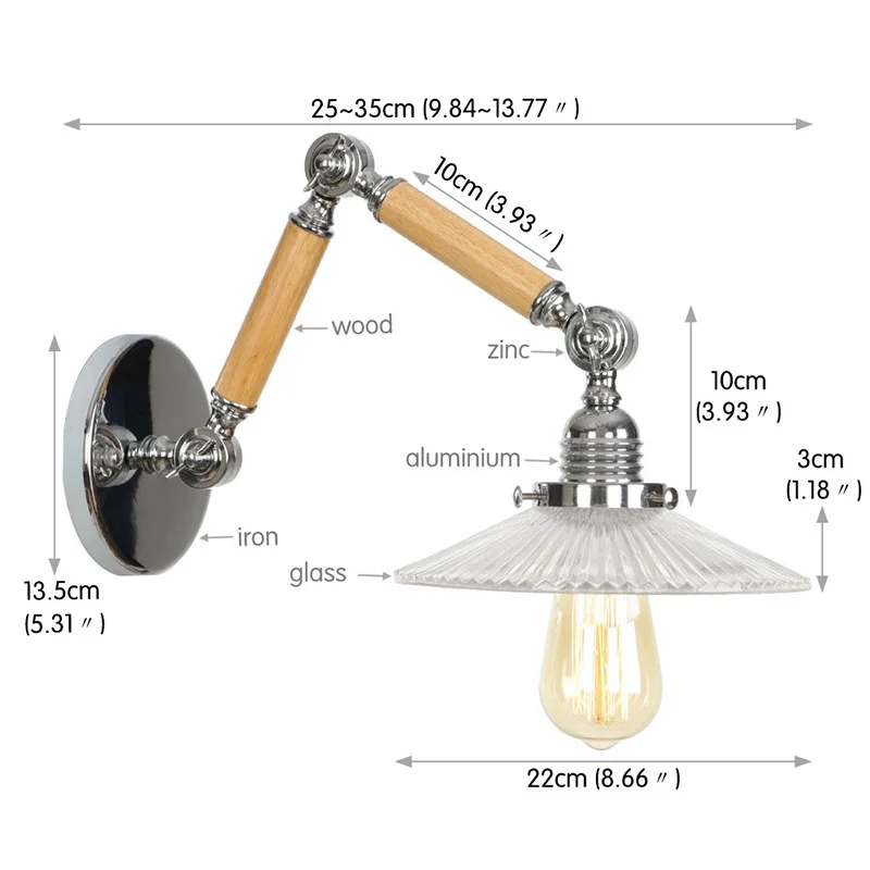 Американский промышленный стиль ретро арт E27 светодиодный настенный светильник Деревянный светильник arm кованый настенный светильник для
