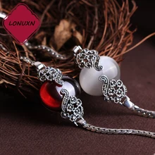 17,5 см Высокое качество 925 пробы серебро полудрагоценные камни гранат винтажный белый опал браслет для женщин ювелирные изделия для девушек Подарок для влюбленных