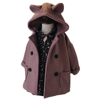 

2019 New Autumn Winter Baby Girls Wool&Blends Jacket Children Cashmere Outerwear kids Double Breasted Coat Bunny Ear Girls Coat