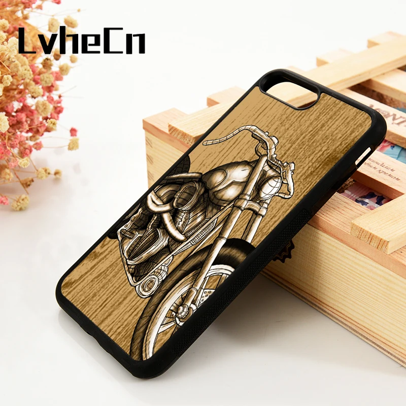 

LvheCn 5 5S SE 6 6S Phone Cover Cases For iPhone 7 8 PLUS X Xs Max XR Motorbike motorcycle chopper graphic vintage retro biker