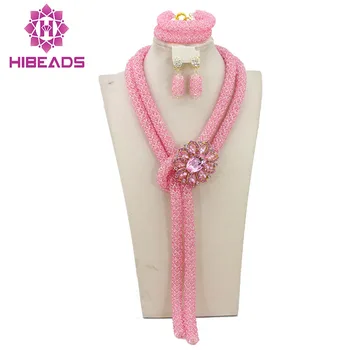

Pink African Wedding Beads New Arrival Costume African Jewelry Sets Unique Item Free Shipping BN313
