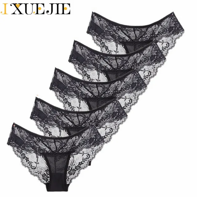 

Ixuejie 5pcs/lot Women Full Lace Transparent Sexy Briefs Hollow Underwear Breathable Panties M L XL XXL