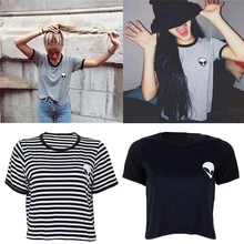 3 цвета, новинка, укороченный топ, футболка для женщин, Alien ET, принт, медный Топ, футболка, женские топы, модная футболка, Femme