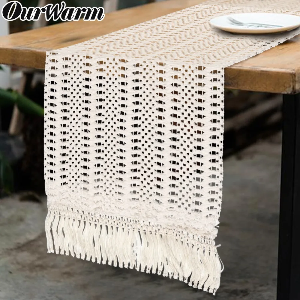 Ourwarm 12x108inch Beige Lace Table Runner Rustic Boho Wedding