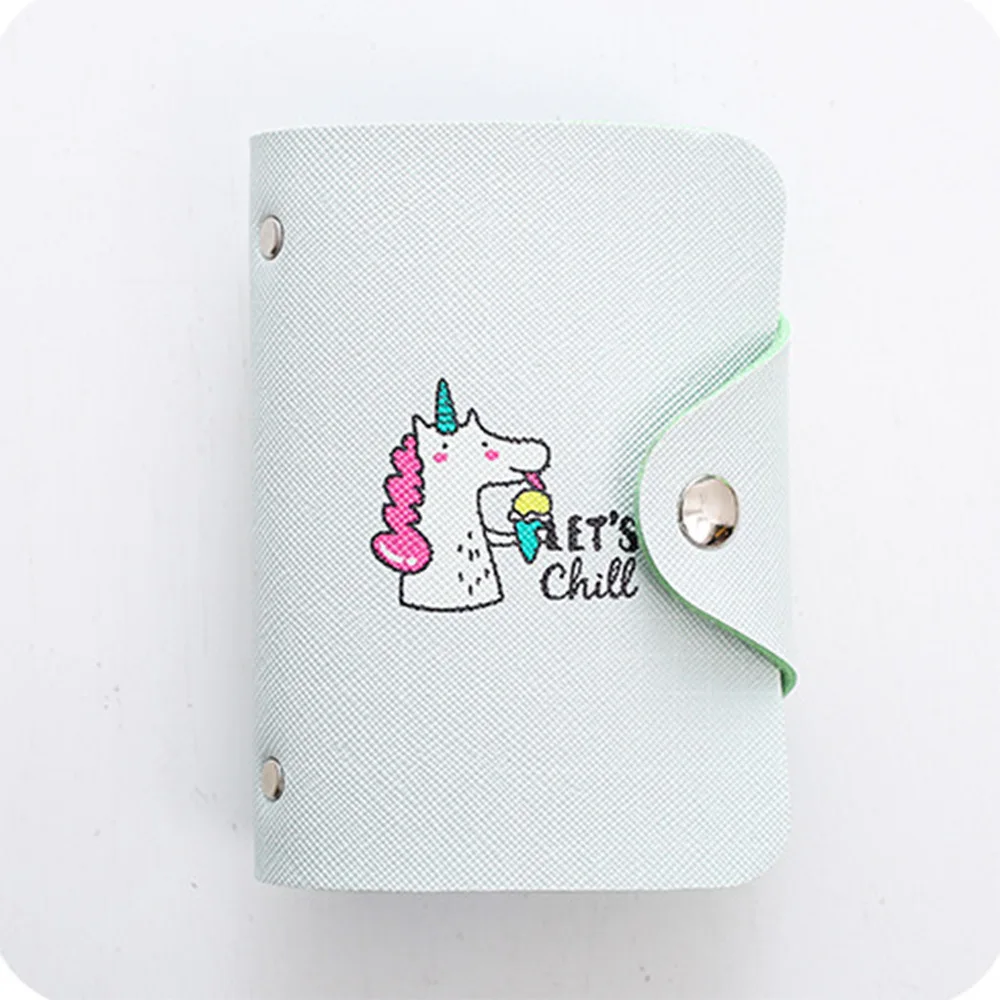 Cute Women Business Card Holder Case Book Cartoon Leather Bank Credit Card Clip Wallet Cardholder Flamingo ID Card Bag 20 Bits - Цвет: 05