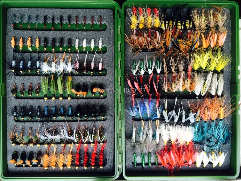 hot!!! 168pcs dry and wet fly lures with fly plastic box lures fly