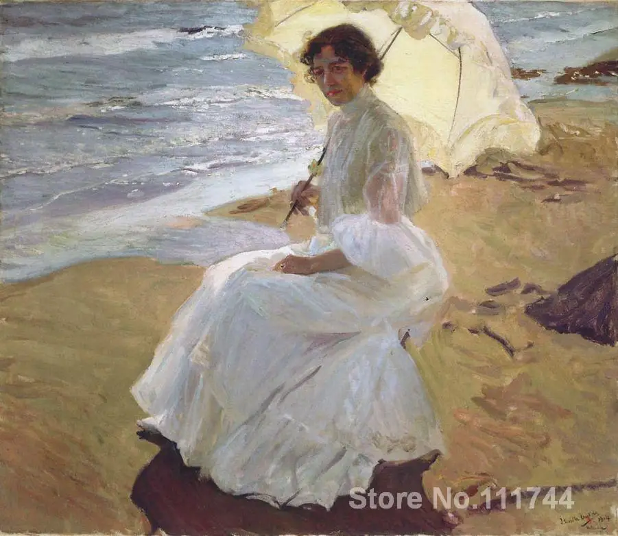 

Modern impressionist painting Clotilde at the beach Joaquin Sorolla y Bastida art for sale Handmade High quality