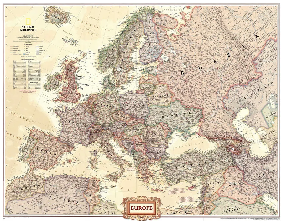 Винтажная Карта Европы, национальная география, Европа, Настенная карта, изысканный дизайн, интересные Примечания, холст, печатная наклейка