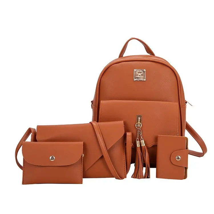 

2019 Cute Women Small Backpack 3pcs/Set Pink Pu Leather Backpacks School Bags for Teenage Girls Lady Composite Sac A Dos Femme