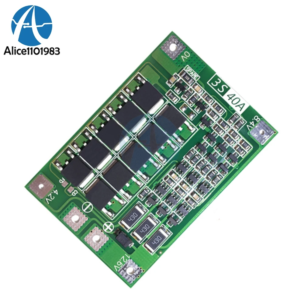 

3S 3 Serial Cell 40A 11.1V 12.6V 18650 26650 Polymer Lithium Battery Protection Board For Drill Current Balance Module