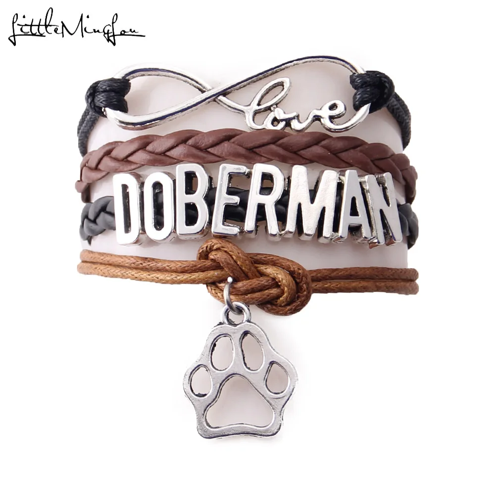 Браслет Little Minglou Infinity love DOBERMAN подвеска собачья лапа кожаный браслет для мужчин и