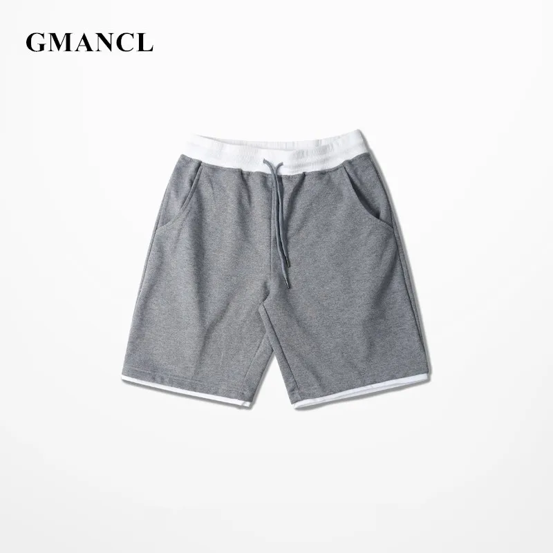 Gmancl мужские летние свободные прямые повседневные шорты для бега в стиле хип-хоп хлопковые бермуды на шнурке с строчкой однотонные мужские пляжные шорты