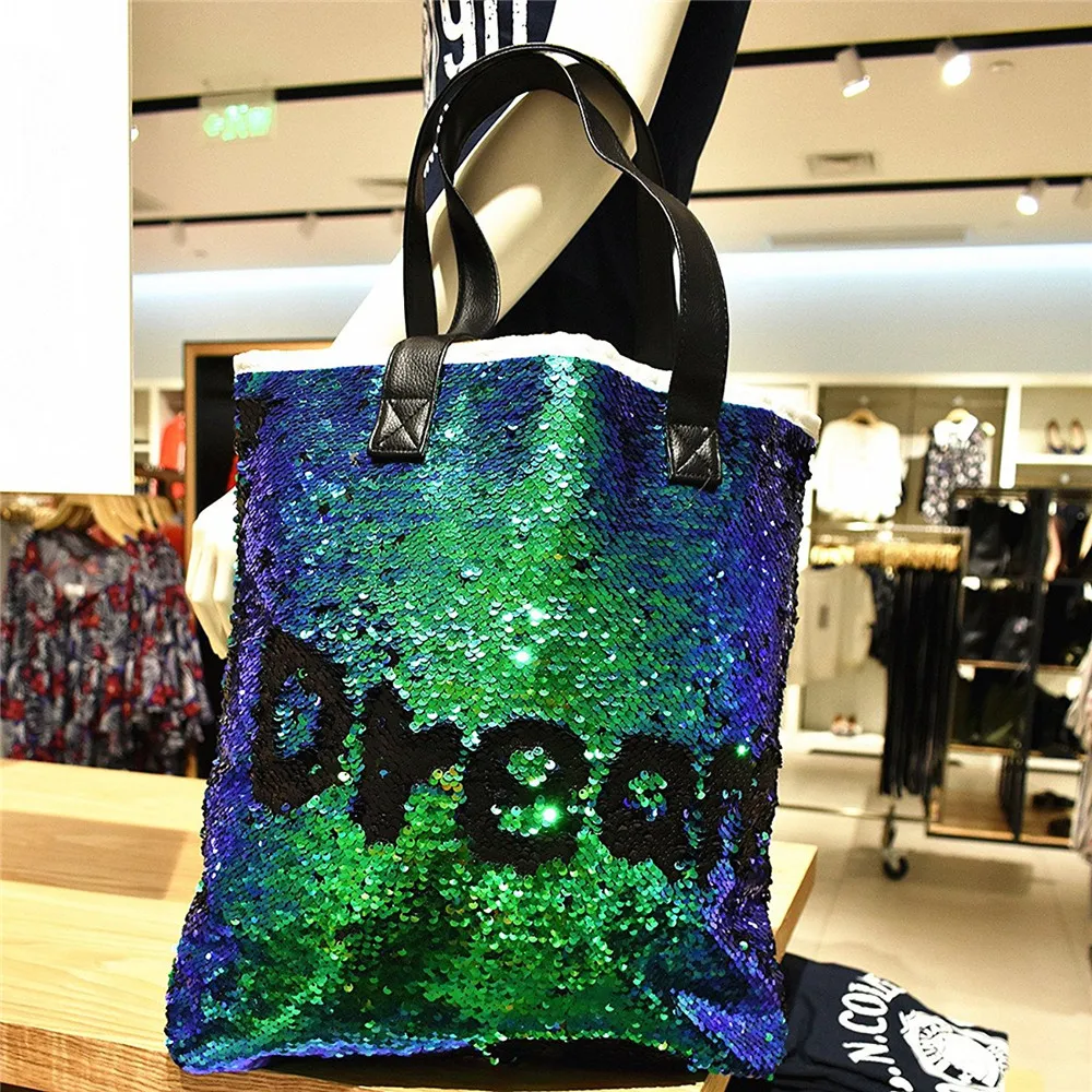

Fashion Women Handbag Reversible Sequins Tote Bag DIY Magic Mermaid Shopping Bags Lady Pouch Purses