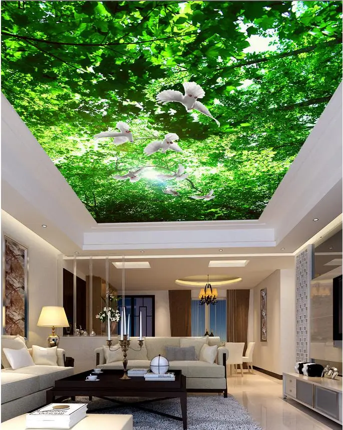 Custom Photo Wallpaper 3d Stereoscopic Forest Leaf Ceiling Landscape