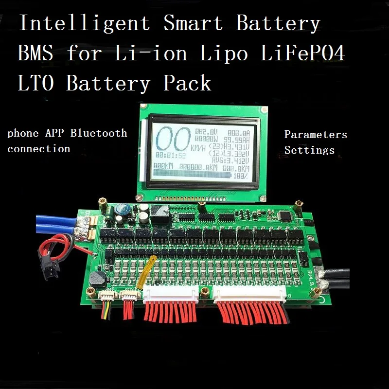 

70A 100A 150A 200A 300A Bluetooth Battery BMS With LCD Displaly 8S-24S LiFePo4/7S -24S Li-ion/10S -24S LTO lithium Titanate