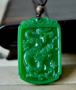 

Chinese Rich Green Natural Hand-Carved HeTian Jade Dragon pendant