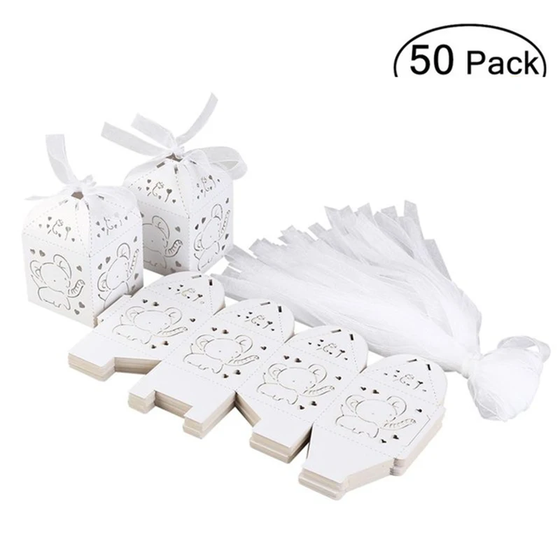 

50pcs Hollow Out Fashion Elephant Pattern Candy Boxes DIY Candy Cookie Kraft Paper Gift Boxes Wedding Party Candy Box