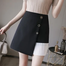 1563 Летняя асимметричная плиссированная Сексуальная короткая женская юбка облегающая тонкая высокая талия Передняя Кнопка соединенная Мода женские юбки мини