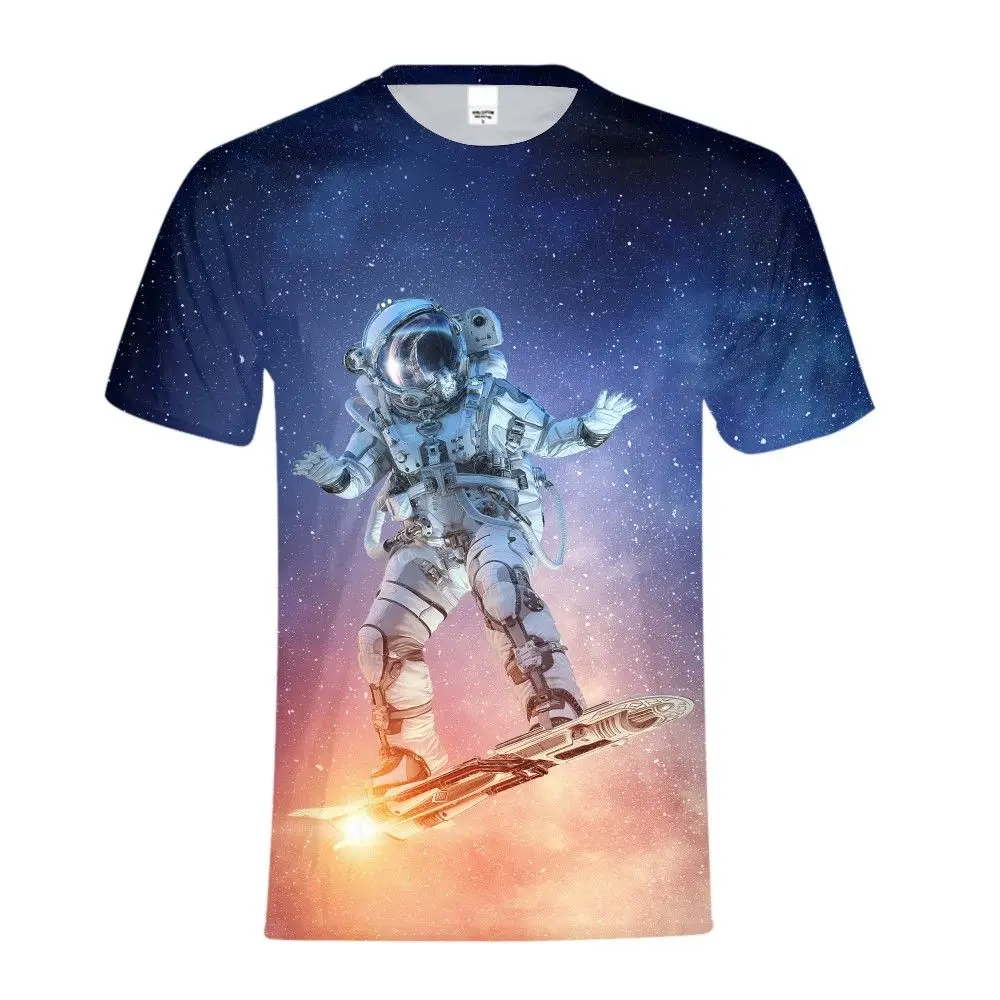 

Astronauts Rocket Skateboard Under Galaxy Moon T-shirt Boys Girls Funny Tshirt Short Sleeve Top Tees Kids Inside Clothes 2019
