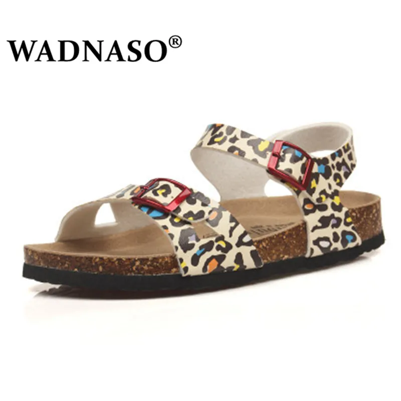 Fashion Double Buckle Cork Sandals Flats New Women Summer Beach Patchwork Casual Slipper Shoe drop Shipping pink black