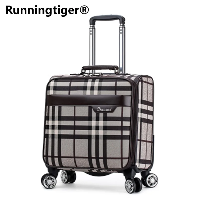 

Men's or women's luggage PU leather suitcase 18 inch business boarding mini suitcase sliding vintage scroll Trolley suitcase