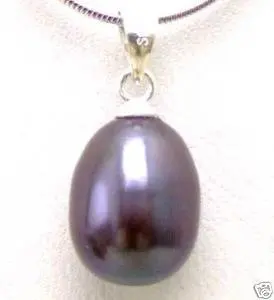 cheap SALE Black Big 7 9MM Drop Pearl Pendants with Stering Silver 925 Chain nec5300 wholesale retail Free ship