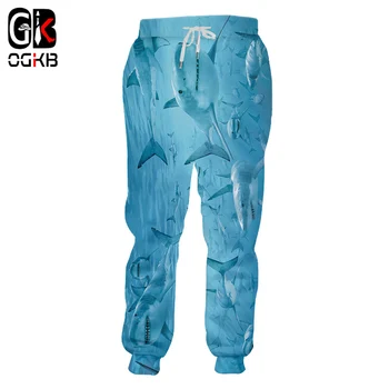 

OGKB Casual Pants Men New Loose 3D Trousers Print Animal Shark Sweatpants Harem Pants Hip Hop Plus Size 5XL Costume Homme Winter