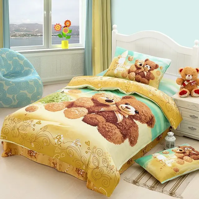 Kinder Kinder Süß Teddybär Duvet Quilt Cover Bedding Set-blau oder rot