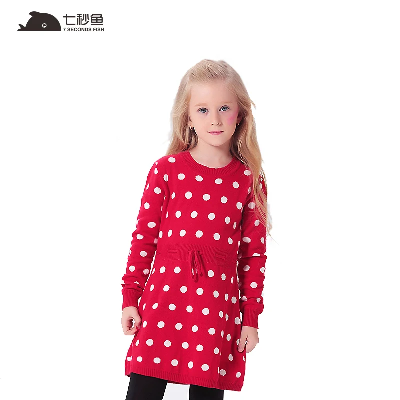 

girl sweater autumn Dot Knitted Girls Dresses Long Sleeve Sweaters Pullovers Children's Clothing Kids Clothes