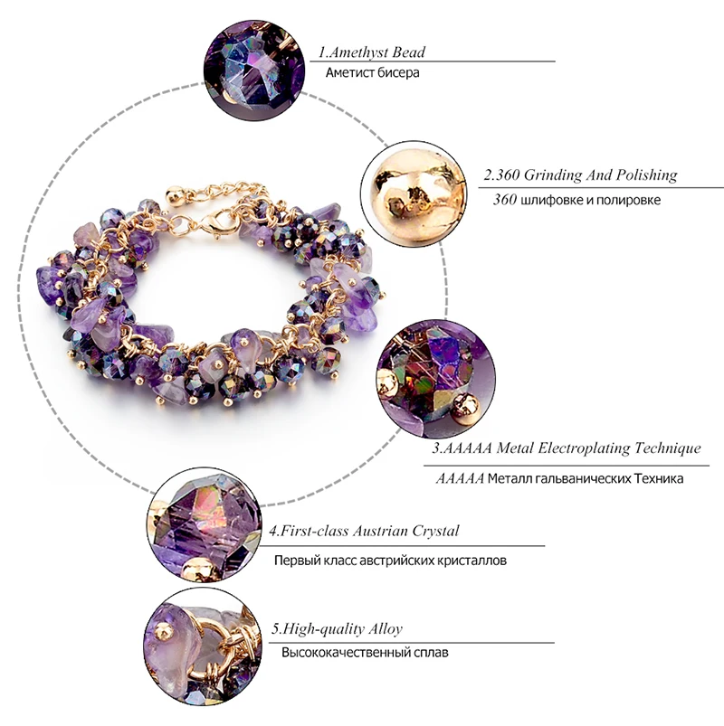 CHICVIE Charm Bracelets & Bangles with Stones Gold color Bracelet Femme for Women Jewelry personalized Purple Bracelet SBR140192