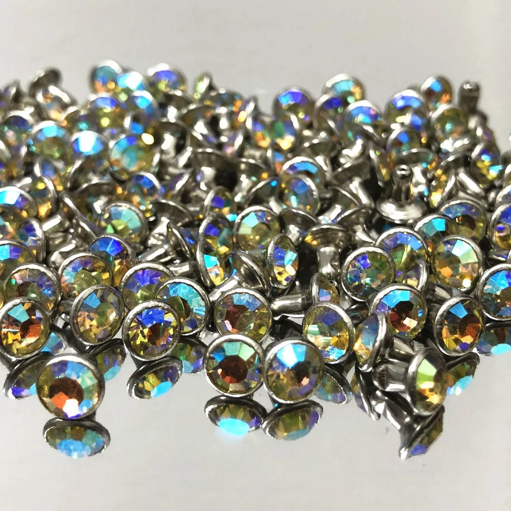 

50Sets 6MM CZ++ Light Yellow AB Crystal Rhinestone Rivets AB Plated Rivets Assorted Cabochon Rivets Fit DIY Making Shipping Free