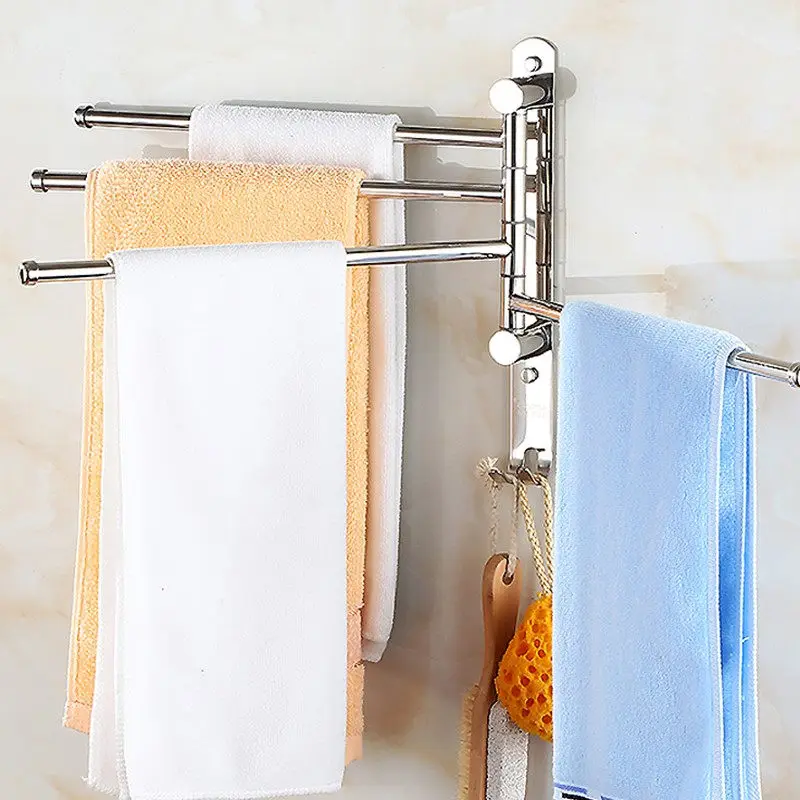 Вешалки для полотенец для ванной настенный складной Подвижный кронштейн для банных полотенец из нержавеющей стали 2-4 полотенца вешалка для одежды поворот полотенец бар