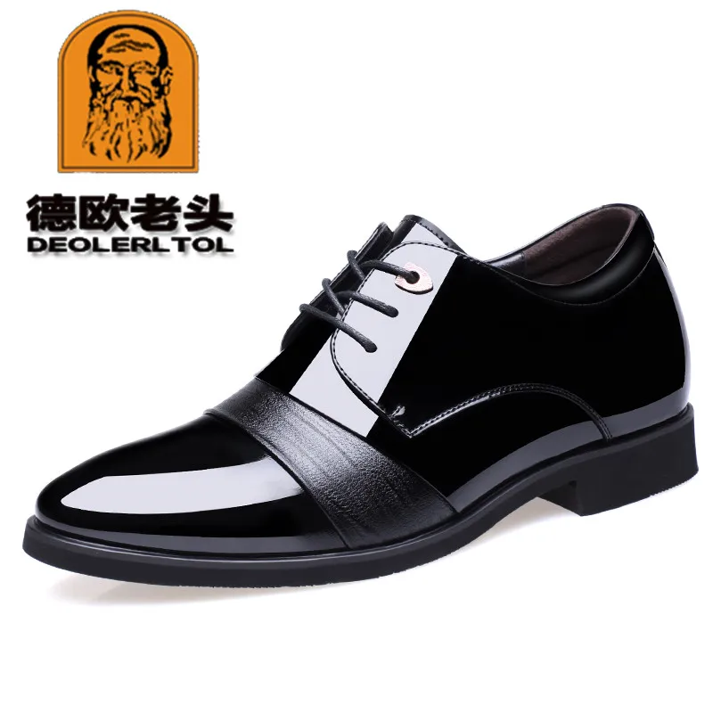 

2019 Men's Patent Leather Shoes 5CM High Black Man Dress Increacing Shoes 37-43 Man Quality Leather Shoes