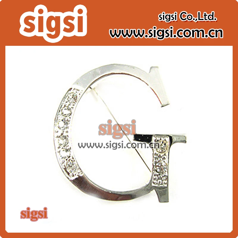 100pcs wholesale silver clear rhinestone initial letter brooches pin